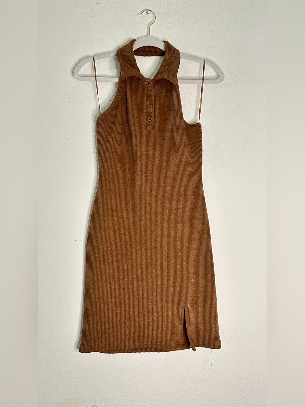 Sleeveless Polo Knit Midi Dress in Brown